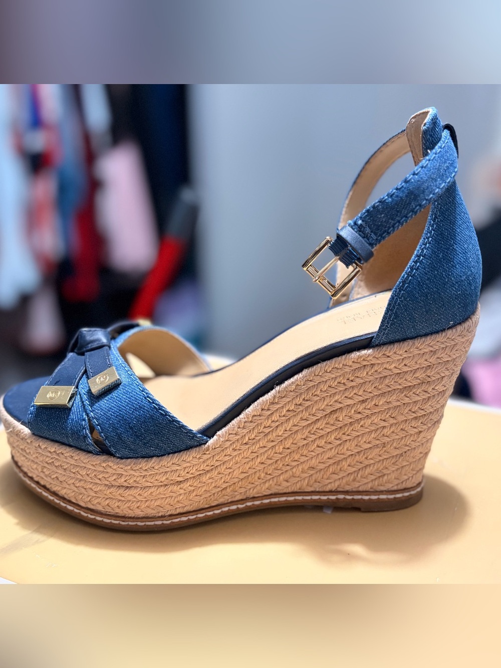 Macy's Blue Denim Espadrille Wedge Sandals